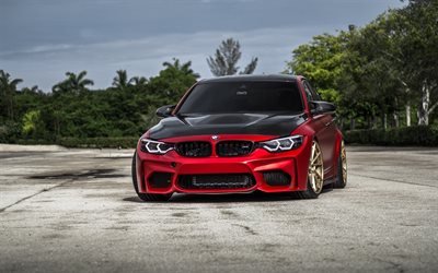 BMW M3, F80, 道路, 2017車, 赤m3, ドイツ車, BMW