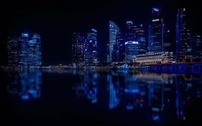 Singapore, embankment, nightscapes, modern buildings, Asia
