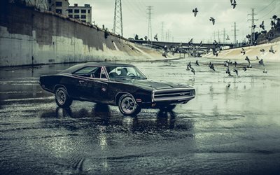 Dodge Charger, supercars, muscle cars, black Charger, Dodge