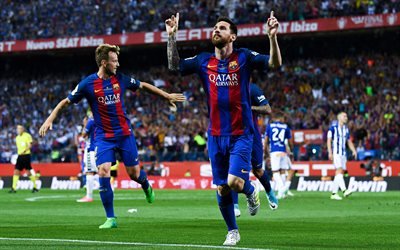 Lionel Messi, m&#229;l, FC Barcelona, La Liga, fotboll, Spansk Fotboll, Catalonia, fotboll superstar
