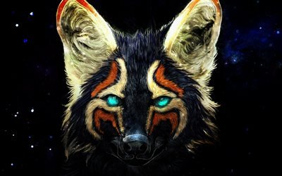Fox, arte, creativo, colorato fox, predatori