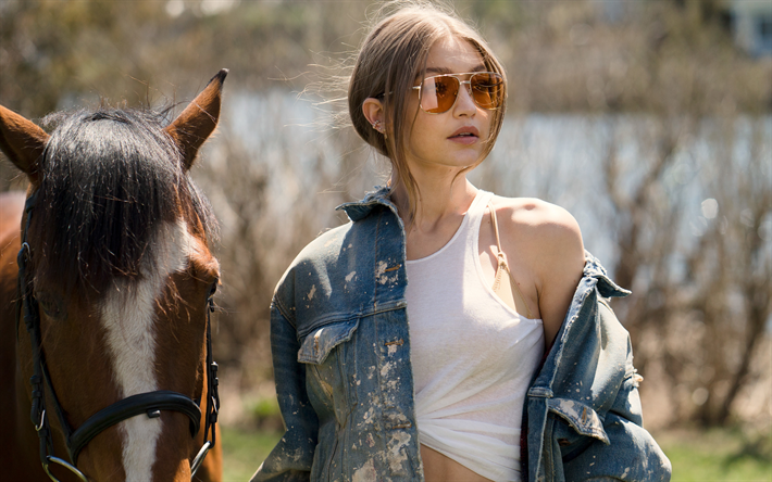 4k, Gigi Hadid, 2018, sesi&#243;n de fotos, el caballo, la belleza, las supermodelos