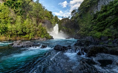 Chile, river, waterfall, jungle, South America