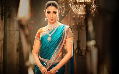 Tamanna Bhatia, A atriz indiana, Bollywood, Sari indiano, tradicional Indiana roupas de mulheres, sess&#227;o de fotos, bela mulher Indiana