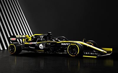 Renault RS19, 2019, Formula 1, front view, new racing car 2019, RS19, french team, F1, Renault F1 Team
