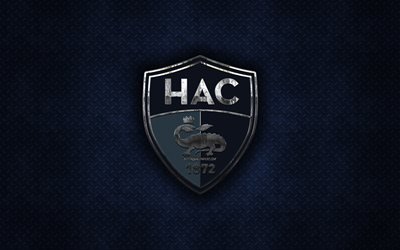 Le Havre AC, Clube de futebol franc&#234;s, azul textura do metal, logotipo do metal, emblema, O The Haven, Fran&#231;a, Liga 2, arte criativa, futebol