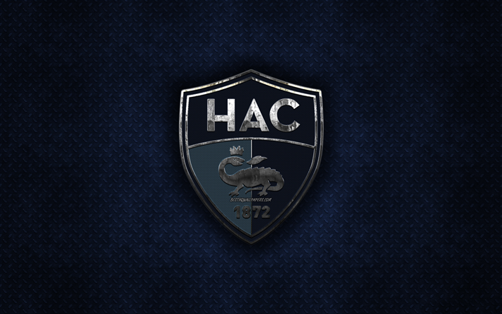 Le Havre AC, club de f&#250;tbol franc&#233;s, de metal azul textura de metal, logotipo, emblema, Le Havre, Francia, la Ligue 2, creativo, arte, f&#250;tbol