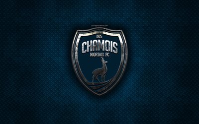 Chamois Niortais FC, Ranskan football club, sininen metalli tekstuuri, metalli-logo, tunnus, Niort, Ranska, League 2, creative art, jalkapallo