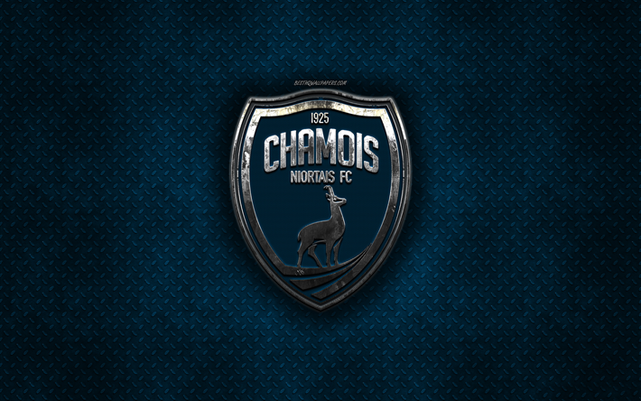 Chamois Niortais FC, Ranskan football club, sininen metalli tekstuuri, metalli-logo, tunnus, Niort, Ranska, League 2, creative art, jalkapallo