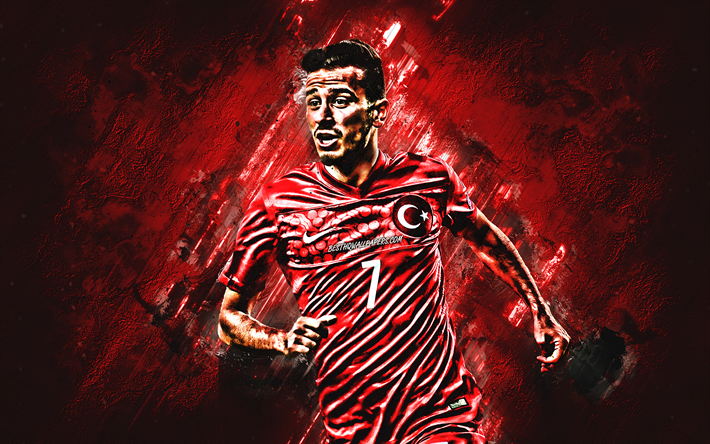 Oguzhan Ozyakup, Turkey national football team, midfielder, joy, red stone, famous footballers, football, turkish footballers, grunge, Turkey, Ozyakup