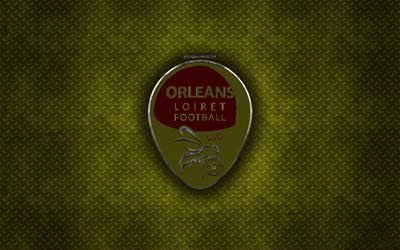 us orleans, french football club, gelbe metall textur -, metall-logo, emblem, orleans, frankreich, ligue 2, kunst, fu&#223;ball, union sportive orleans