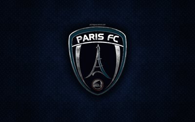 Paris FC, French football club, blue metal texture, metal logo, emblem, Paris, France, Ligue 2, creative art, football