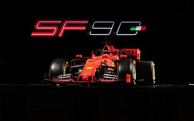 Ferrari SF90, 4k, 2019 F1-autoja, Formula 1, Scuderia Ferrari, uusi SF90, F1, Ferrari 2019, raceway, F1-autot, Ferrari
