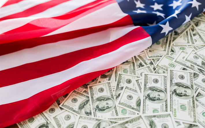Amerikanska flaggan p&#229; dollar, pengar, USA flagga, Amerikanska dollar, USA