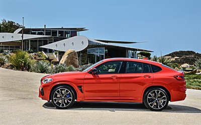 2020, BMW X4 M Competition, side view, new orange X4, exterior, german sports crossovers, X4M, BMW