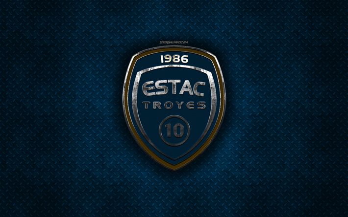 Troyes AC, club de f&#250;tbol franc&#233;s, de metal azul textura de metal, logotipo, emblema, Troyes, Francia, la Ligue 2, creativo, arte, f&#250;tbol
