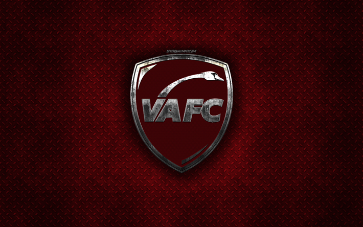 2 Valenciennes FC, Fransız Futbol Kul&#252;b&#252;, kırmızı metal doku, metal logo, amblem, Valenciennes, Fransa, İzle, yaratıcı sanat, futbol