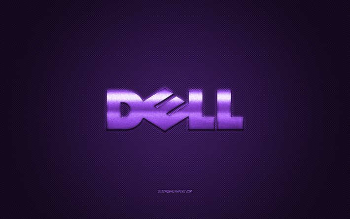 Logo Dell, sfondo in carbonio viola, logo Dell, emblema viola Dell, Dell, texture in carbonio viola