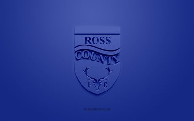 ross county fc, kreative 3d-logo, blauer hintergrund, 3d emblem, schottischen fu&#223;ballverein, schottische premiership, dingwall, schottland, 3d kunst, fu&#223;ball, ross county fc 3d logo