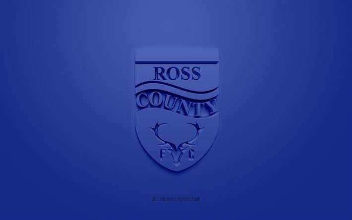 Ross County FC, kreativ 3D-logotyp, bl&#229; bakgrund, 3d emblem, skotsk fotbollsklubb, Skotska Premiership, Dingwall, Skottland, 3d konst, fotboll, Ross County FC 3d logotyp