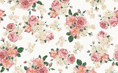 rosa retro rosen textur, hintergrund mit rosa rosen, rosen nahtlose textur, retro-rosen hintergrund, floral retro hintergrund, florale textur, rosa rosen