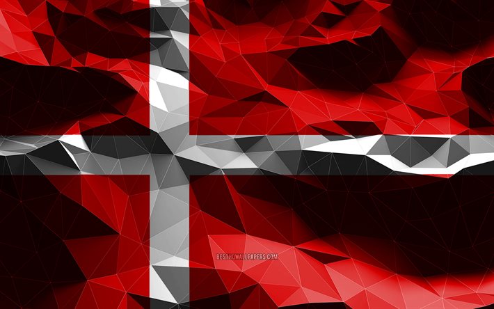 4k, Tanskan lippu, low-poly art, Euroopan maissa, kansalliset symbolit, Lippu Tanska, 3D-liput, Tanska, Euroopassa, Tanska 3D flag