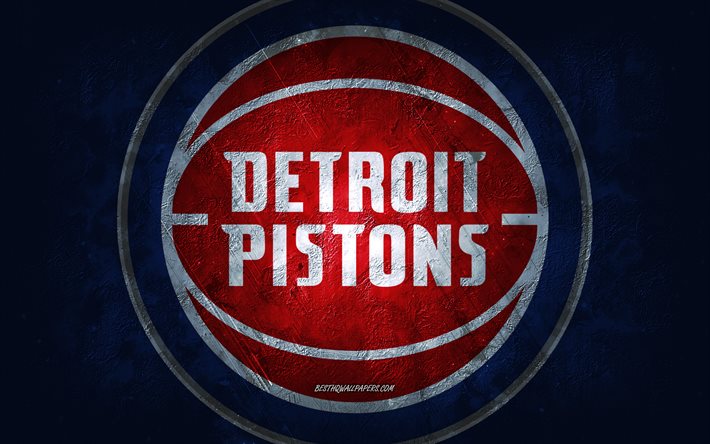 Detroit Pistons, amerikanska basketlag, bl&#229; sten bakgrund, Detroit Pistons logotyp, grunge konst, NBA, basket, USA, Detroit Pistons emblem