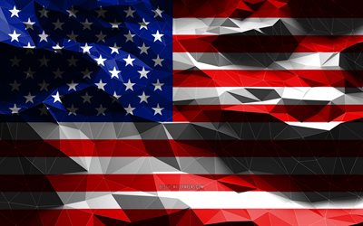 4k, USA flag, low poly art, national symbols, Flag of USA, US flag, 3D flags, American flag, USA, United States of America, North America, USA 3D flag