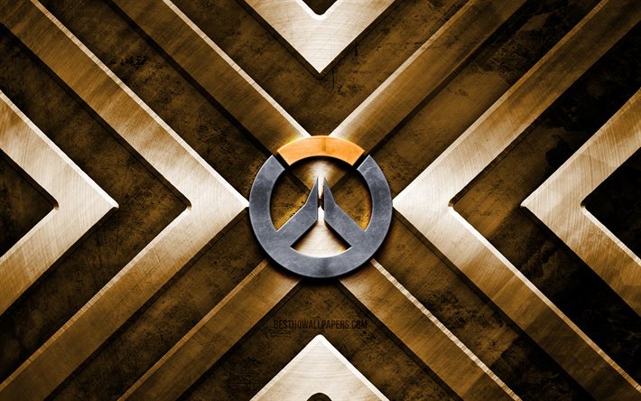 Overwatch metal logo, 4K, brown metal background, OS, metal arrows, Overwatch logo, creative, Overwatch