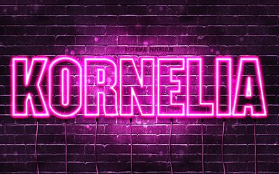 Kornelia, 4k, bakgrundsbilder med namn, kvinnliga namn, Kornelia namn, lila neonljus, Grattis p&#229; f&#246;delsedagen Kornelia, popul&#228;ra polska kvinnliga namn, bild med Kornelia namn