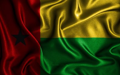 Guinea-Bissau flag, 4k, silk wavy flags, African countries, national symbols, Flag of Guinea-Bissau, fabric flags, 3D art, Guinea-Bissau, Africa, Guinea-Bissau 3D flag