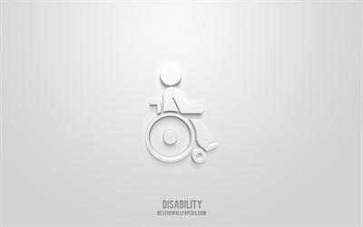 إعاقة أيقونة 3D, خلفية بيضاء, رموز ثلاثية الأبعاد, الإعاقة, علامات الرموز, أيقونات ثلاثية الأبعاد, علامة الإعاقة, علامات الرموز 3D