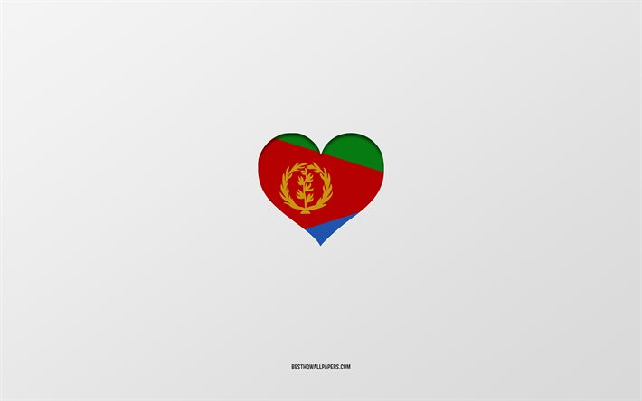 Amo l&#39;Eritrea, i paesi dell&#39;Africa, l&#39;Eritrea, sfondo grigio, il cuore della bandiera dell&#39;Eritrea, il paese preferito, Love Eritrea