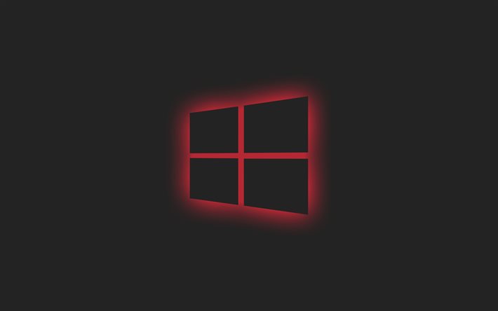 Logo rosso di Windows, sfondo grigio, logo a luce rossa di Windows, emblema rosso di Windows, Windows, minimalismo, logo di Windows