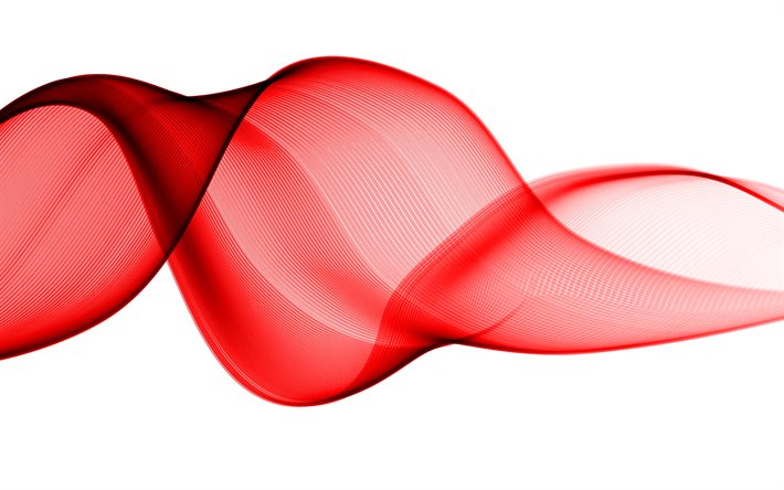Fundo de ondas de abstra&#231;&#227;o vermelha, 4k, onda vermelha de fuma&#231;a, fundo de ondas, fundo de ondas abstratas, Onda vermelha em um fundo branco
