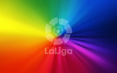 LaLiga logosu, 4k, girdap, g&#246;kkuşağı arka planları, La Liga, yaratıcı, sanat eseri, araba markaları, La Liga logosu, LaLiga