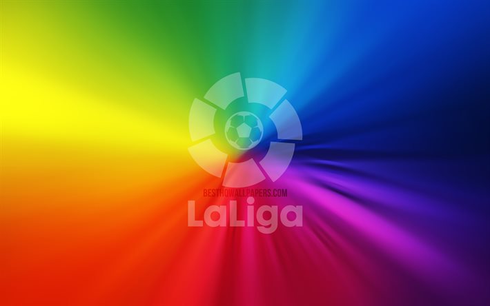 laliga-logo, 4k, wirbel, regenbogenhintergr&#252;nde, la liga, kreativ, grafik, automarken, la liga-logo, laliga
