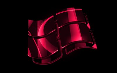 Windows pink logo, 4k, OS, creative, black background, Windows, Windows 3D logo
