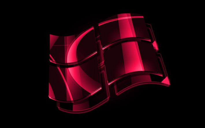 Windowsin vaaleanpunainen logo, 4k, k&#228;ytt&#246;j&#228;rjestelm&#228;, luova, musta tausta, Windows, Windows 3D-logo