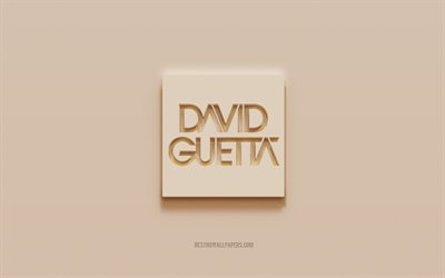Logo di David Guetta, sfondo di gesso marrone, logo 3d di David Guetta, musicisti, emblema di David Guetta, arte 3d, David Guetta