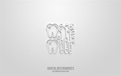 歯科用ツールの3Dアイコン, 白背景, 3Dシンボル, 歯科用ツール, 歯科アイコン, 3D图标, 歯科用ツールサイン, 歯科3Dアイコン