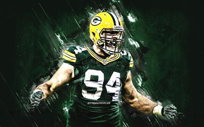 Dean Lowry, Green Bay Packers, NFL, american football, portrait, green stone background, National Football League