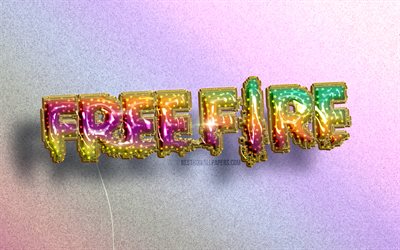 4K, logotipo Garena Free Fire, bal&#245;es coloridos realistas, GFF, planos de fundo coloridos, logotipo Garena Free Fire 3D, logotipo Free Fire, criativo, Garena Free Fire