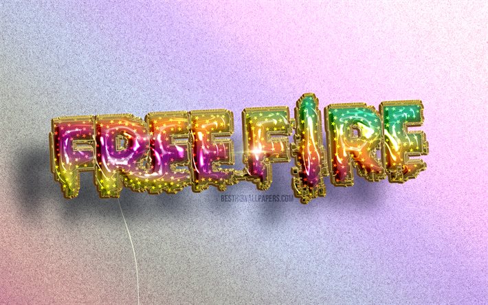 4K, Garena Free Fire logo, colorful realistic balloons, GFF, colorful backgrounds, Garena Free Fire 3D logo, Free Fire logo, creative, Garena Free Fire