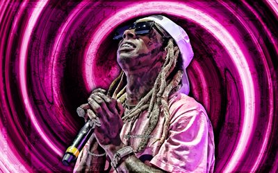 4k, Lil Wayne, violetti grunge-tausta, amerikkalainen r&#228;pp&#228;ri, musiikkit&#228;hdet, py&#246;rre, Dwayne Michael Carter, luova, Lil Wayne 4K