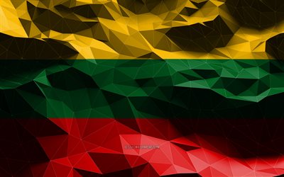 4k, Litvanya bayrağı, d&#252;ş&#252;k poli sanat, Avrupa &#252;lkeleri, ulusal semboller, Litvanya Bayrağı, 3D bayraklar, Litvanya, Avrupa, Litvanya 3D bayrak
