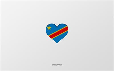 Demokratik Kongo Cumhuriyeti, Afrika &#252;lkeleri, gri arka plan, Demokratik Kongo Cumhuriyeti bayrak kalp, favori &#252;lke, Demokratik Kongo Cumhuriyeti seviyorum