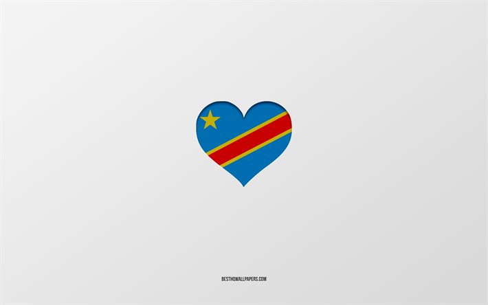 Demokratik Kongo Cumhuriyeti, Afrika &#252;lkeleri, gri arka plan, Demokratik Kongo Cumhuriyeti bayrak kalp, favori &#252;lke, Demokratik Kongo Cumhuriyeti seviyorum
