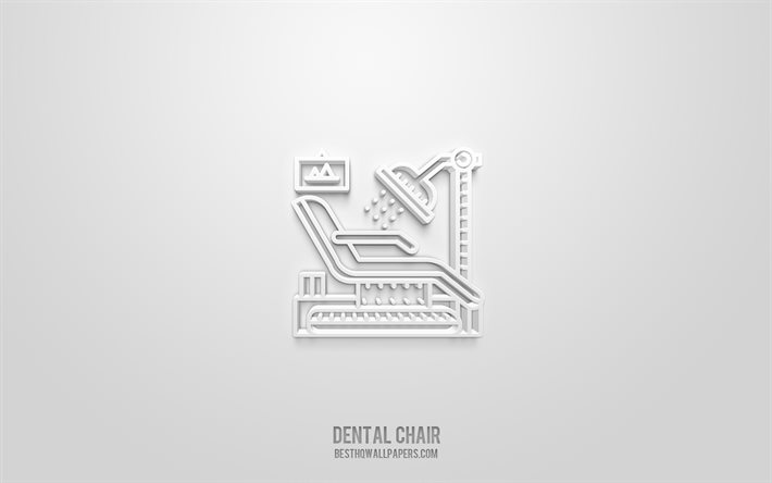 Icona 3d poltrona odontoiatrica, sfondo bianco, simboli 3d, poltrona odontoiatrica, icone odontoiatria, icone 3d, segno poltrona odontoiatrica, icone 3d odontoiatria