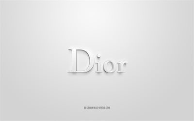 Dior logo, white background, Dior 3d logo, 3d art, Dior, brands logo, white 3d Dior logo